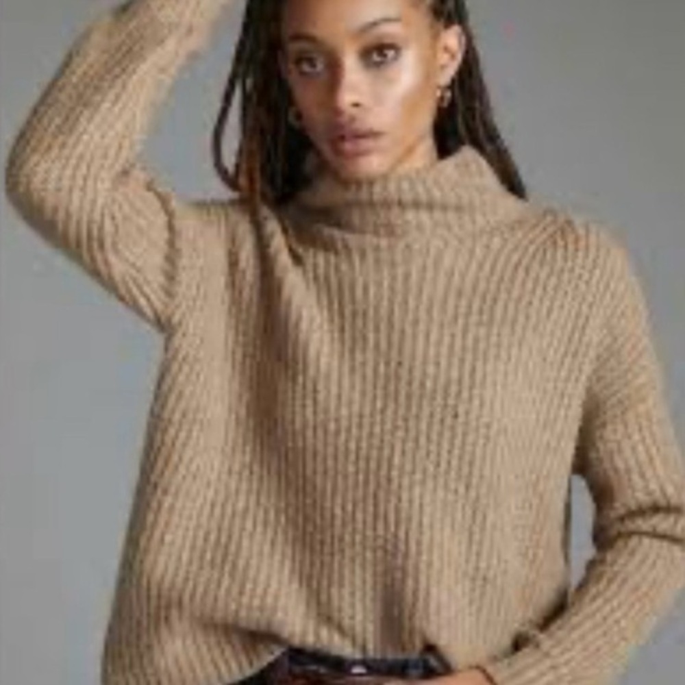 Anthropologie Funnel Neck Sweater In Tan NWT Size Large